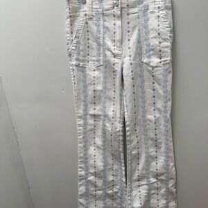 Maeve White and Sky Patterned Wide Leg Jeans
